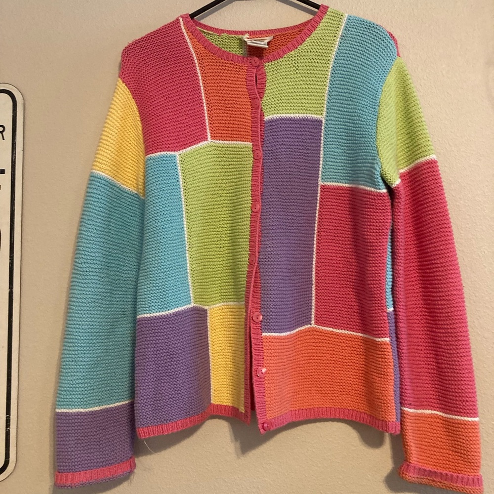 Talbots pastel color block knit cardigan sweater